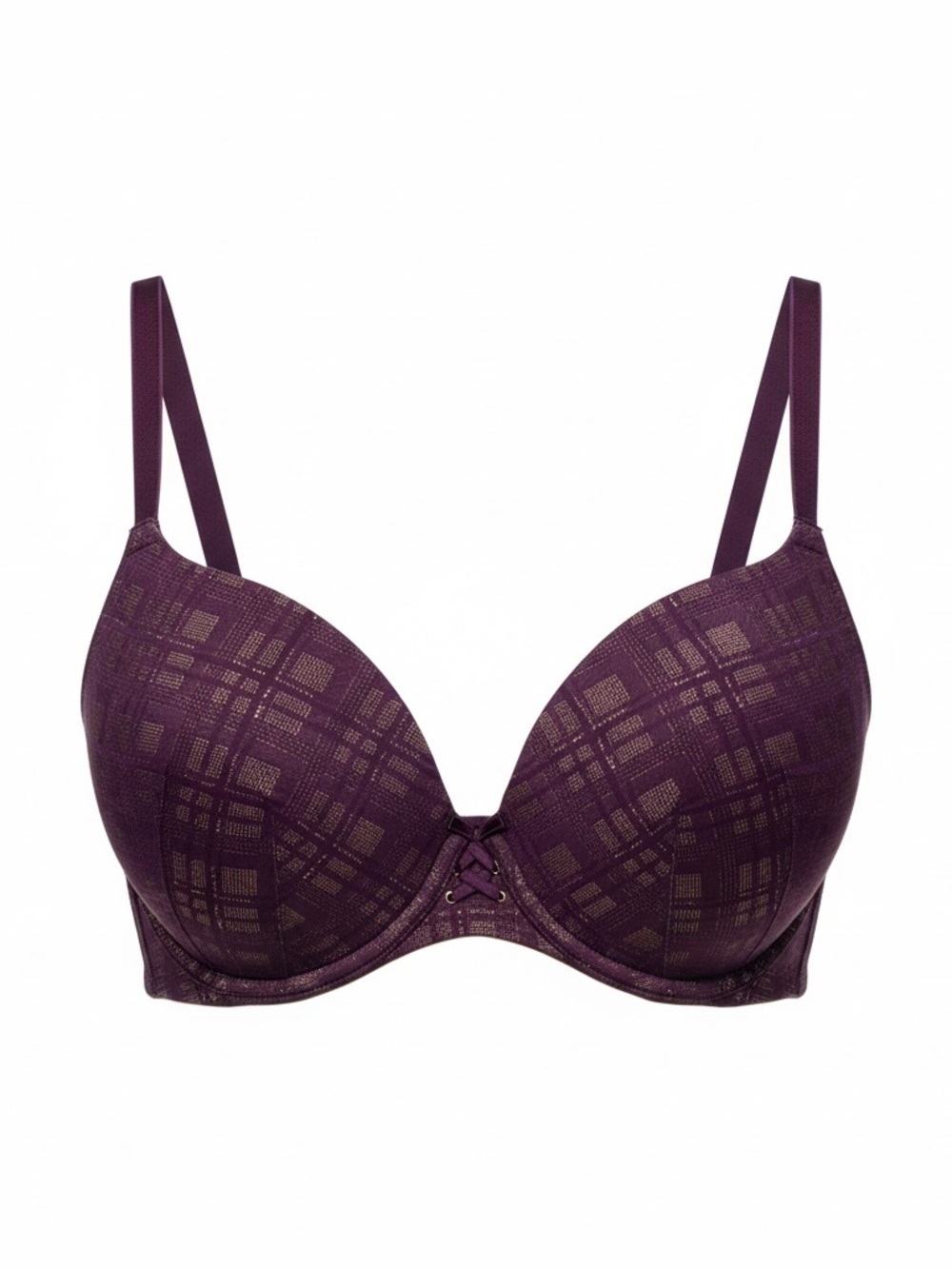 Torrid Bra 42DD Purple Lace Plunge Push Up Strappy Center Detail